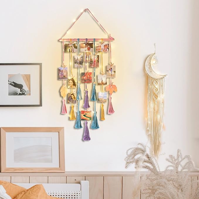 Homecor Gifts for Teenage Girls, Hanging Photo Display & Moon Dream Catchers, Christmas Teen Girls Gifts Ideas Ages 10 11 12 13 14 Years Old, Macrame Wall Decor Boho Bedroom Dorm Aesthetic Room Decor