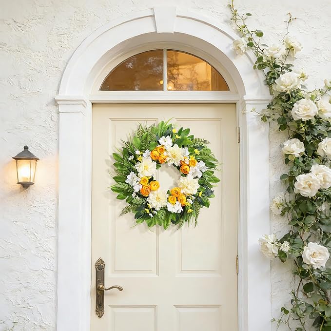 Summer Wreath for Front Door, 24 Inch Summer Wreath Floral with Peony Ranunculus Hydrangea Flower Summer Door Wreaths for Porch Entryways Wall Window Farmhouse Party Home Seasonal Decor