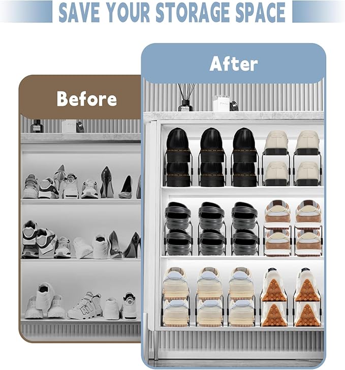 CiBiZi Shoe Slots Organizer 10Pack Metal Shoe Stackers for a Pair of Shoes Display Shelf Shoe Holder Shoe Storage Closet Organizers Shoe Space Saver Organizador de Zapatos Black