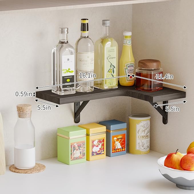 Fixwal Floating Shelves for Wall Set of 5, Rustic Wood Wall Mounted Corner Shelf for Bathroom, Kitchen, Bedroom, Home Decor, Laundry Room, Living Room (Weathered Grey)