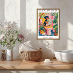 Funny Dachshund Bathroom Wall Art Henri Matisse Dog Bathroom Wall Decor Picture, Cute Puppy Animal Reading Newspaper in Toilet Poster Painting Canvas Print 16x24 inch Wood Framed