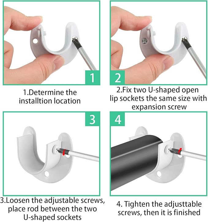 4 Packs Stainless Steel Closet Rod End Supports 1-1/3 Inch Wardrobe Bracket Heavy Duty Closet Pole Sockets Flange Rod Holder, U-Shaped with Screws, White