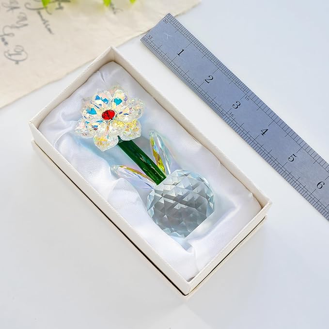 Crystal Sunflower Figurine Handcrafted Glass Flowers Collectible Small Sunflower Paperweight Table Decoration for Home Decor(3.7 * 1.8inch)