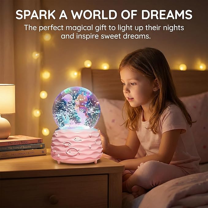 Snow Globe for Girls, 100MM Music Boxes with LED Lights, Automatic Snowflakes, Snow Globe for Home Decor, Birthday Christmas Valentines Gifts