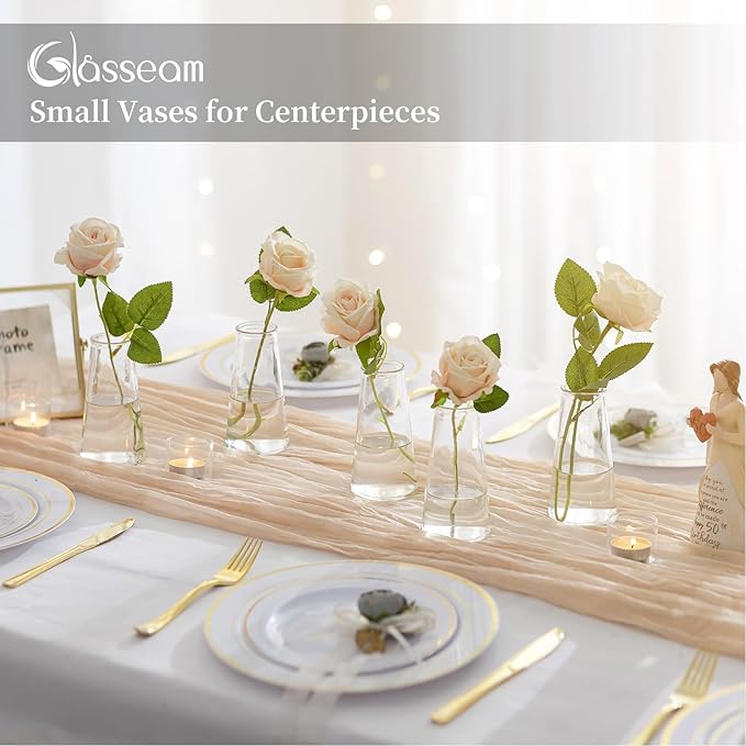 Glasseam Clear Flower Vases for Centerpieces: Modern Glass Vase Set of 12 for Wedding Party Centerpiece Home Table Decor 5.5In Small Bud Vases for Flowers Rose Tulip Stems