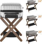 Heybly Luggage Rack, Folding Suitcase Stand with Storage Shelf, Heavy-Duty Luggage Holder for Guest Room Bedroom Hotel, Holds up to 165 lb, Walnut, HLR010WB2