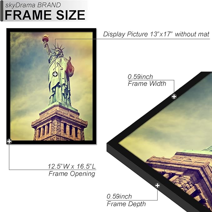100% Solid Wood 13x17 Picture Frame Set of 3, Black Frame for 13 x 17 Inch Picture Poster Photo, Light Weight 13 by 17 HQ Matte Black Frame for Wall - 3 Pack/Black/13 x17