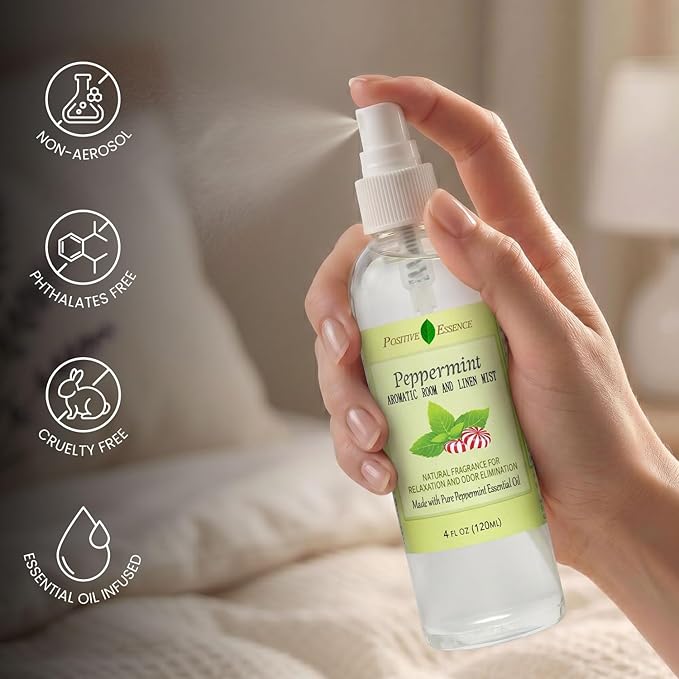 Peppermint Linen and Room Spray, Natural Pillow Mist, Made with Pure Peppermint Essential Oil, Home Fragrance for Relaxation, Bathroom Air Freshener Odor Eliminator