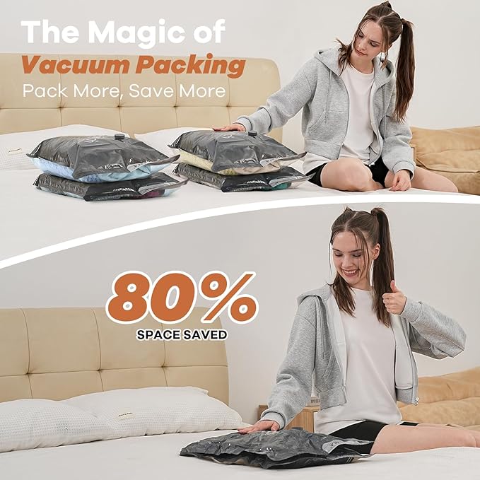 Vacuum Storage Bags for Travel with Wireless Rechargeable Air Pump, 8 Pack Travel Essentials Space Saver Compression Bag for Luggage, Suitcase, Backpack, Vacuum Seal Bags for Home Storage Clothing
