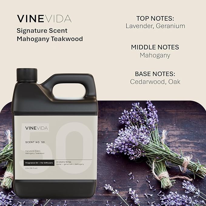 VINEVIDA Mahogany Teakwood Fragrance Oil for Cold Air Diffusers - Essential Oils for Diffuser Oil Refill & Air Freshener Room Spray (32 Fl Oz)