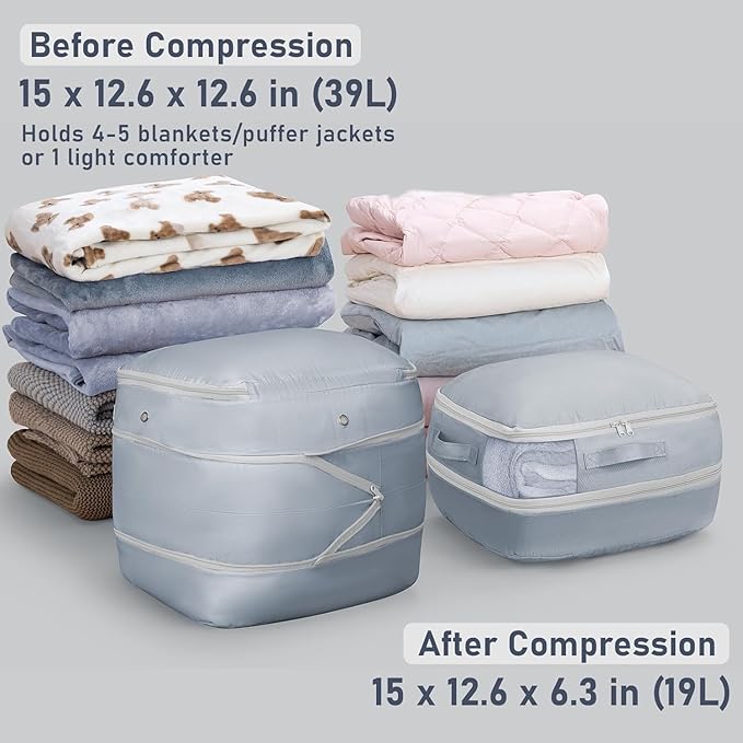 DIMJ Compression Storage Bags 8 Pack - Blanket Storage Bags with Window Zipper, Ultra Space Saving Self Compression Organizer for Puffer Jacket, Bedding, Lightweight Comforter Duvet, Sweater, Sheet
