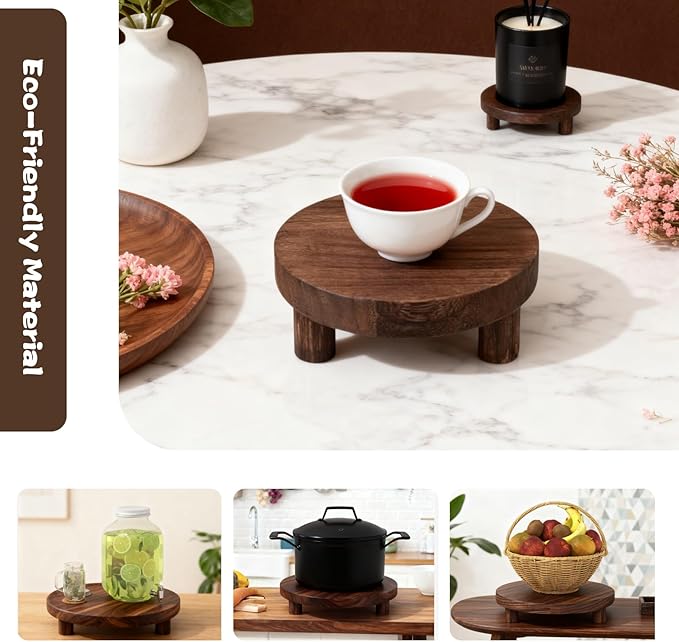 3 Pcs Wood Display Stand, Wooden Display Risers for Plant, Risers for Decor Home Kitchen (Brown, 8, 6, 5'')