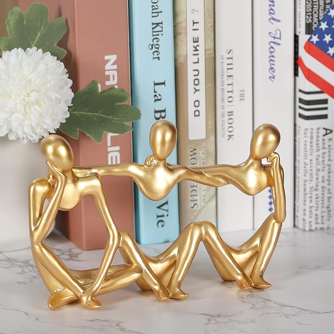 BMLCGJ Thinker Statue Gold Decor Abstract Art Sculpture, Golden Resin Collectible Figurines for Home Living Room Office Shelf Decoration,Great Gifts Ideas (Conjoined Body-Gold)