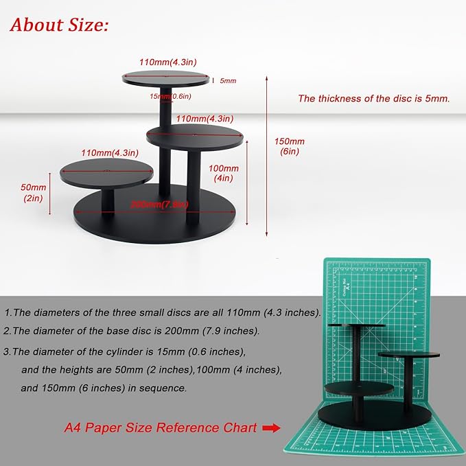 Frosted Acrylic Table Display Stand for Figure Small Display Risers Black for Succulent Plants 3 Tier Round Risers for Decor 1 Pack