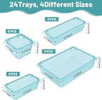 WOWBOX 24 PCS Plastic Drawer Organizer Set, 4 Sizes Desk Drawer Organization and Storage Containers for Makeup, Cosmetics, Jewelry and Gadgets in Kitchen, Bathroom, Bedroom, Office, Clear Sea Blue