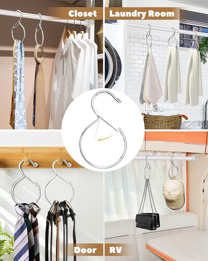 6 Pack Belt Hanger, Tie Hanger & Belt Organizer, Waterproof Belt Hanger for Closet, Ties, Scarves, Bags & Accessories, Keeps Closet Neat & Organized, Silver