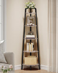 CHOEZON Corner Shelf, 5-Tier Ladder Corner Shelf, Ladder Bookshelf, 59.6" Tall Vertical Display Stand, Metal Frame Bookshelf, for Living Room, Bedroom, Kitchen, Greige and Black TCJ20BG