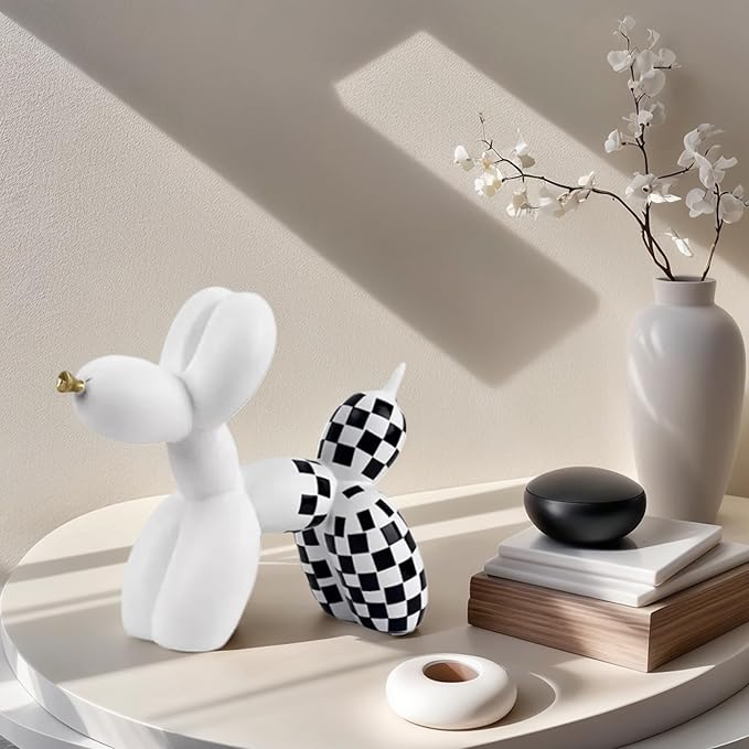 Resin Balloon Dog Sculpture - Collectible Figurines Decor for Home | Office Desktop Resin Decors Balloon Dog Decor (White Grid)
