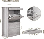 Shoe Storage Cabinet with 2 Flip Drawers, Narrow Freestanding Hidden Shoe Rack Cabinet, Pet-Proof Shoe Organizer for Closet, Entryway, Hallway, Wash Grey