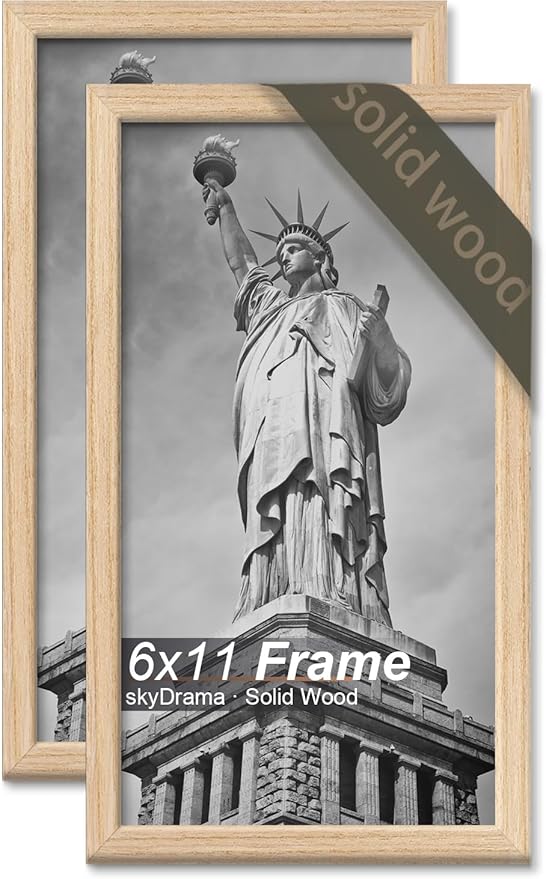 Natural Solid Wood 6x11 Picture Frame, Display 6 x 11 Inch Picture Poster Photo, Vertical & Horizontal Wall Hanging - 2 Pack/Natural/6"x11"