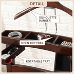 Chair Valet with cushioned seat Freestanding Suit Stand&Clothes Butler Wood Valet Stand with Drawer&Tray Clothing Rack with Contour Hanger Trouser Bar Suit Rack for Living Room Office Dressing Room