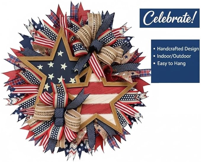 250th Anniversary Wreath for Front Door, USA 250th Anniversary Patriotic Wreath, Red White Blue America 250 Door Wreath, Handmade 250 Anniversary USA Wreath for Home Porch Wall Decor