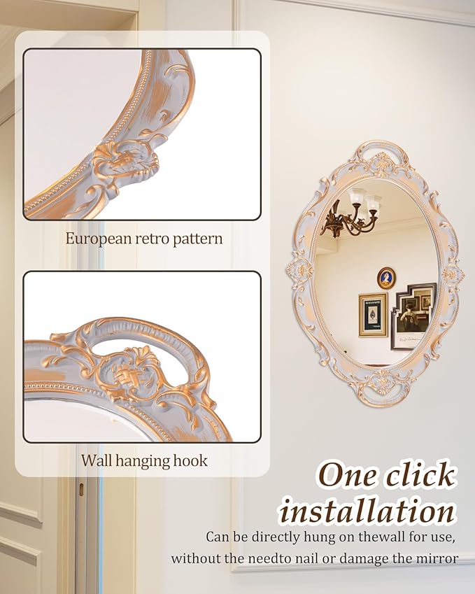 XPXKJ Vintage Gold Mirror Tray Vanity Tray for Dresser Perfume Storage Decorative Mirrored Glass Tray Coquette Room Decor, Bedroom, Bathroom Oval Antique Serving Makeup Organizer