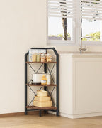 CHOEZON 3-Tier Corner Shelf, Industrial Corner Bookshelf, 35.4" Storage Stand, Plant Stand Display Shelf, Bookcase for Bedroom, Living Room, Home Office, Rustic Brown and Black TCJ03BF