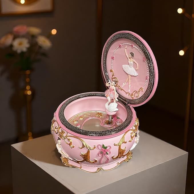 Briskfeel Classical Ballerina Music Box Jewelry Box LED lights Twinkling Resin Carved Collectible Mechanical Ballerine Musical Box with Sankyo 18-Note Ballerina Rotates (4# Ballet)