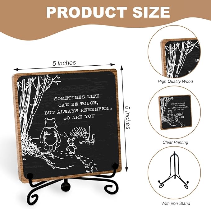 Winnie Inspirational Desk Sign Pooh, Cute Inspirational Gifts for Women Men, Friends Family Apart Gifts, Sympathy Keepsake, Motivational Table Desk Cubicles Accessories Decorations