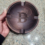Personalized Name Walnut Cigar Ash Tray Set for Men Custom Wooden Cigar Ashtray Set for Men Father's Day Ashtray Gifts for Husband Fathers Groomsmen Papa Grandpa (Rounded Bowl Set)