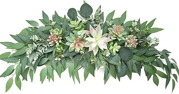 WYSRJ 28inch Artificial Succulents Swag Decorative Swag with Eucalyptus Leaves and Succulents Greenery Swag Farmhouse Wedding Arch Flowers for Indoor Outdoor Party Decoration