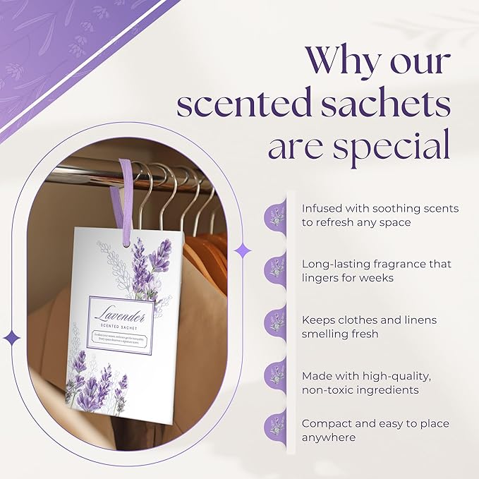 15 Pack Sachets for Drawers and Closets, Scented Sachets for Drawers, Closet Freshener Sachet for Drawers to Refresh Any Space, Sachet Bags, Scented Drawer Fresheners for Dresser, Lavender
