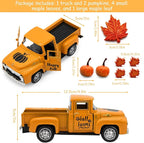 Thanksgiving Truck Decor, Fall Orange Maple Leaf Pumpkin Metal Truck Decorations for Home Indoor, Mini Cute Pumpkin Tiered Tray Decor, Farmhouse Kitchen Tabletop Centerpiece Decorations