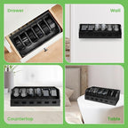 Large Adjustable Bamboo Belt Organizer Box, 6 Grids Belt Rack, Belt Organizer for Closet Shelf and Drawer, Tie and Belt Storage Organizer Wall Mount and Displayer for Men Women Father Day (Black)