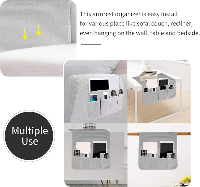 Sofa Armrest Organizer, Remote Control Holder for Recliner Couch, Arm Chair Caddy with 6 Pockets for Magazine, Tablet, Phone, iPad
