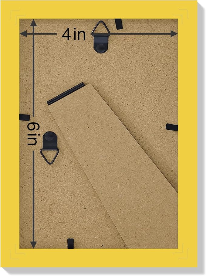 Vittanly 4x6 Picture Frames Set of 9, Shatter Resistant Plexiglass, Display 3.5x5 Pictures with Mat or 4x6 without Mat, Photo Frames for Wall or Tabletop, Engineered Wood, Yellow