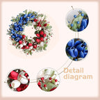 22" Tulip Flower Patriotic Wreaths Red White Blue Decor Memorial Day Independence Day 4th of July Flag Day Wreaths