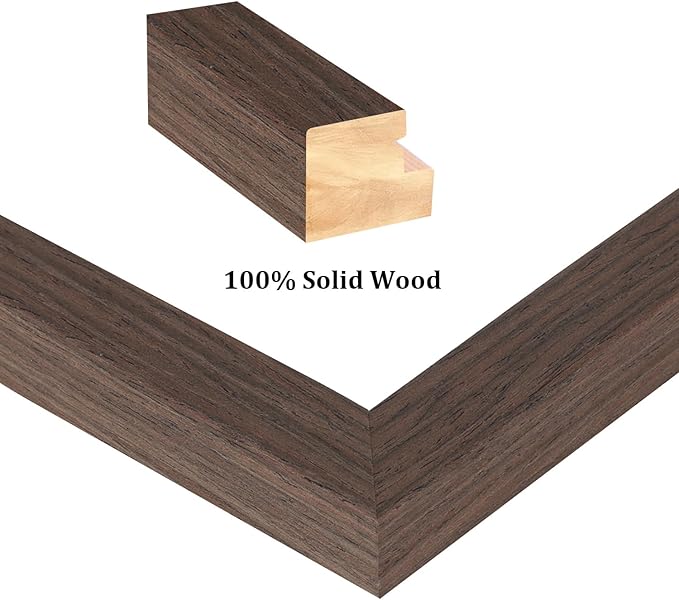 Egofine A4 Picture Frames Set of 4, Made of Solid Wood Covered by Plexiglass 5x7 and 6x8 with Mat or A4 without Mat, for Table Top Display and Wall Mounting Photo Frame Brown