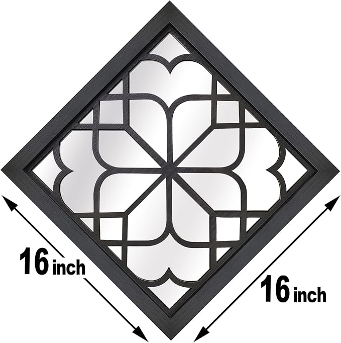 Wocred 2 PCS Square Wall Mirror,Gorgeous Rustic Farmhouse Accent Mirror,Black Entry Mirror for Bathroom Renovation,Bedrooms,Living Rooms and More(16”x16”)