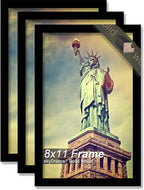 100% Solid Wood 8x11 Picture Frame Set of 3, Black Frame for 8 x 11 Inch Picture Poster Photo, Light Weight 8 by 11 HQ Matte Black Frame for Wall - 3 Pack/Black/8"x11"