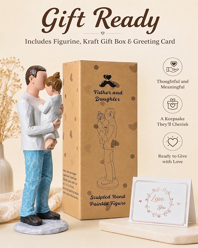 Father and Daughter Figurines, Dad Gifts from Daughter, Best Birthday Dad Gifts, Sculpted Hand Painted Statue, Perfect for Christmas, Thanksgiving, Fathers Day, Anniversary.