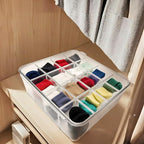Slomg Sock Underwear Dresser Drawer Organizer with Dividers, Clear 16 Grids Plastic Storage Box Bin with Lid, Small Parts Bead Container for Jewelry Earring Scarves Ties Bras Crafts Fishing Tackle