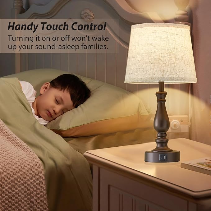 EJIAXIN Table Lamps for Bedrooms Set of 2 - Touch Bedside Lamps with USB C+A Ports - Dimmable Nightstand Lamps for End Tables Farmhouse Night Stand Lamps for Living Room Bed Side Guest Room