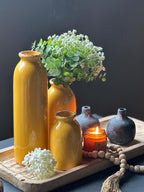 CWLWGO-Ceramic Yellow Vase Set of 3, Decorative Vases for Modern Farmhouse Decoration, Living Room Accents & Dining Table Centerpieces, Idea Bookshelf Mantel and Entrance Decor.