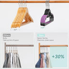 Pack of 30 Coat Hangers, Space-Saving Plastic Clothes Hangers, Non-Slip, 0.2 Inches Slim, 360° Swivel Silver Hook for Shirts, Pants, Suit & Wet/Dry Garments, Purple and Black