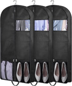 KIMBORA 43" Suit Bags for Closet Storage and Travel, Gusseted Mesh Hanging Garment Bags for Men Suit Cover With Handle for Clothes, Coats, Jackets, Shirts（3 Packs，Black）