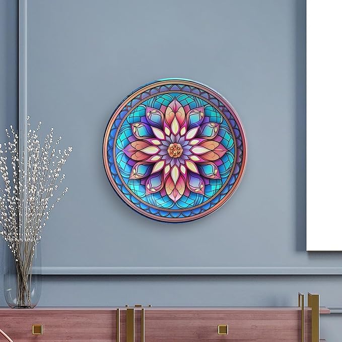 Morocco Floral Watercolor Stained Glass Print Decorative Plates Home Decor Ceramic Plates, Dinner Plates Display for Kitchen, Hallway Console Side Table, Presents for Family Friends, 7 Inch