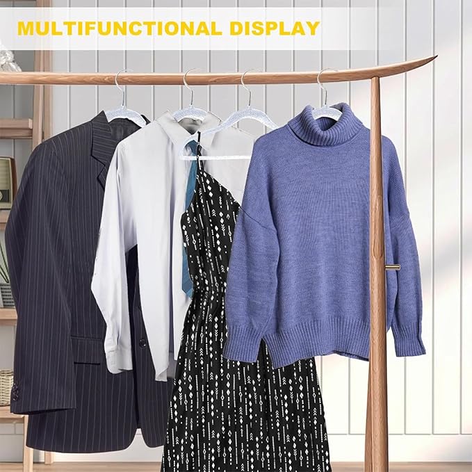 Blue Clothes Hangers 16", 20 Pack Plastic Clear Coat Hanger for Adult Closet, Durable Bling Ganchos de Ropa with Swivel Hook, Notched Shoulders & Ultra-Thin Space Saving Laundry Hanger for Dress Suits