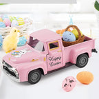 Spring Truck Decor, Pink Egg Bunny Truck Decorations for Home Indoor, Mini Basket Eggs Truck Tiered Tray Decor, Spring Rustic Farmhouse Kitchen Tabletop Decorations for Office